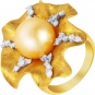 Кольцо Цветок с бриллиантами, жемчугом из желтого золота 750 пробы
