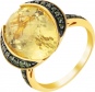 Кольцо с бриллиантами, кварцем из желтого золота