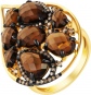 Кольцо с бриллиантами, раухтопазами из желтого золота