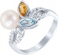 Кольцо с фианитами, бриллиантами и жемчугом из белого золота