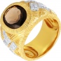 Кольцо с бриллиантами, раухтопазом из желтого золота