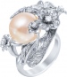 Кольцо Цветы с жемчугом и бриллиантами из белого золота