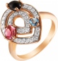 Кольцо с турмалинами, бриллиантами и топазом из красного золота