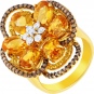 Кольцо с бриллиантами, цитринами и сапфирами из жёлтого золота