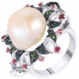 Кольцо с россыпью цветных и драгоценных камней из белого золота