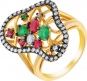 Кольцо с бриллиантами, изумрудами и рубинами из жёлтого золота