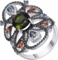 Кольцо с турмалином, сапфирами и бриллиантами из белого золота