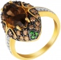Кольцо с раухтопазом, бриллиантами и цаворитами из жёлтого золота
