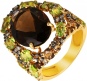 Кольцо с раухтопазами, перидотами и бриллиантами из жёлтого золота