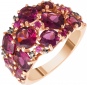 Кольцо с родолитами, сапфирами и бриллиантами из красного золота