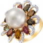 Кольцо с турмалинами, бриллиантами и жемчугом из красного золота