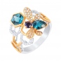 Кольцо с топазами, бриллиантами и иолитом из белого золота
