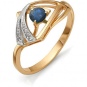 Кольцо с бриллиантами, сапфиром из красного золота