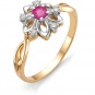 Кольцо Цветок с рубином, бриллиантами из красного золота