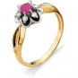 Кольцо Цветок с бриллиантами, рубином из красного золота