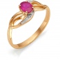 Кольцо с рубином, бриллиантами из красного золота