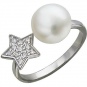 Кольцо безразмерное Звездас жемчугом, фианитами из серебра
