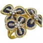 Кольцо Цветы с бриллиантами, сапфирами из комбинированного золота 750 пробы