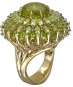 Кольцо с турмалином, хризолитами и бриллиантами из жёлтого золота