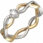 Кольцо Косичка с бриллиантом из комбинированного золота