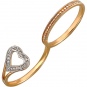 Кольцо на два пальца Сердце с фианитами из красного золота