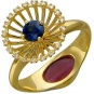 Кольцо с бриллиантами, рубином, сапфиром из желтого золота 750 пробы