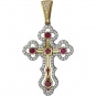 Крестик с бриллиантами, рубинами, вставкой из эмали из комбинированного 750