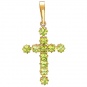 Крестик с 11 хризолитами из красного золота