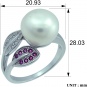 Кольцо с жемчугом, рубинами и фианитами из серебра