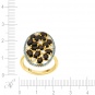 Кольцо с ониксами, бриллиантами и кварцами из белого золота