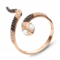 Кольцо безразмерное Змейка с фианитами из красного золота