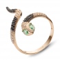 Кольцо безразмерное змейка со шпинелью, фианитами из красного золота