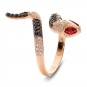 Кольцо безразмерное Змейка с гранатами, фианитами из красного золота